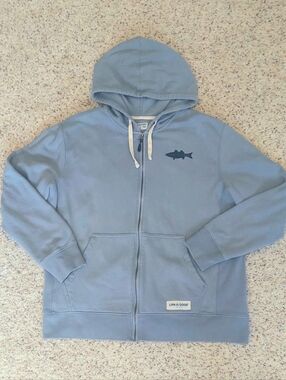 Life Is Good Dusty Blue Full Zip Hoodie Sweatshirt Mens Large